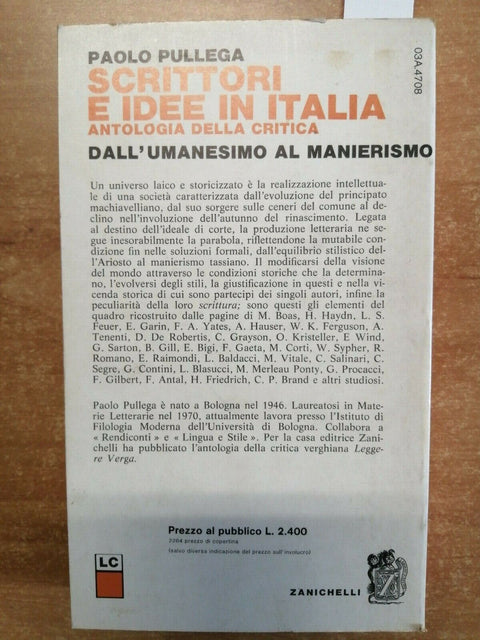 PAOLO PULLEGA - SCRITTORI E IDEE IN ITALIA DALL'UMANESIMO AL MANIERISMO (3