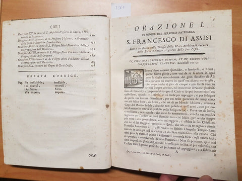 ORAZIONI SAGRE DEL PADRE ATANASIO STACCIOLI A CLEMENTE XIV 1770 FRANZESI (2