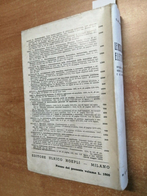 DE AMENTI, LE INSTALLAZIONI ELETTRICHE 1952 MANUALI HOEPLI(3895)AUTOGR
