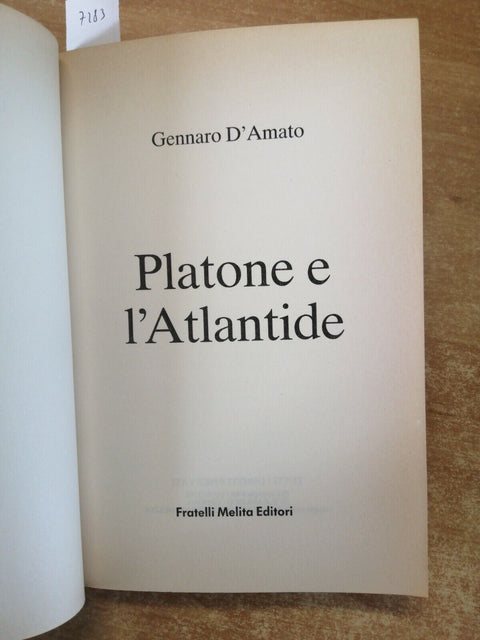 PLATONE E L'ATLANTIDE - Gennaro D'Amato 1988 MELITA illustrato archeologia