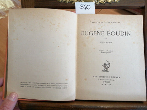 MAITRES DE L'ART MODERNE -EUGENE BOUDIN - LOUIS CARIO 1928 RIEDER EDITEURS