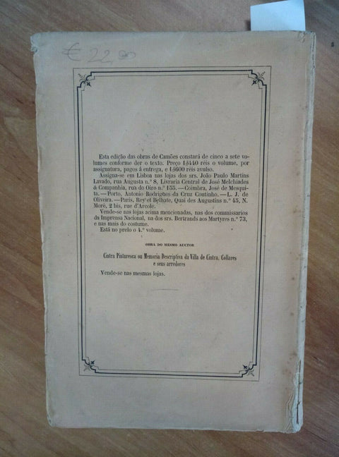 OBRAS DE LUIZ DE CAMOES - LISBOA 1862 VOLUME 3 - IMPRENSA NACIONAL (1520