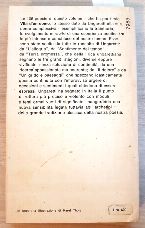 GIUSEPPE UNGARETTI: VITA D'UN UOMO 106 POESIE 1914-1960 -Mondadori 1970 (3