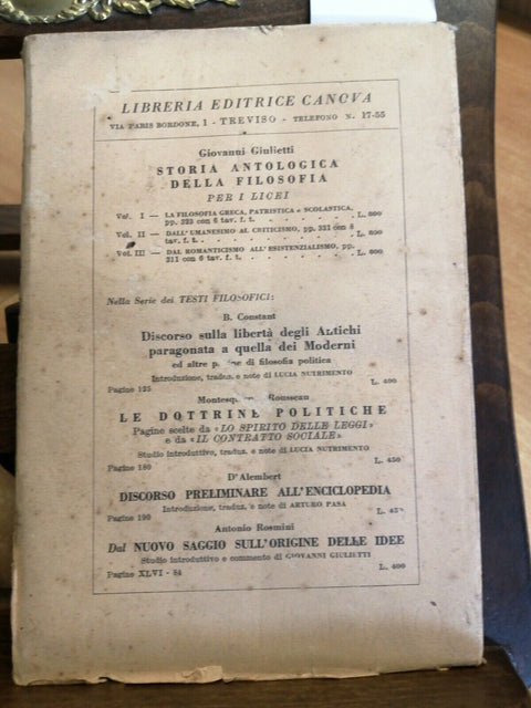 IL PENSIERO POLITICO DI TH. HOBBES 1952 CANOVA TREVISO LEVIATHAN DE CORPORE