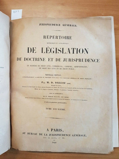LOTTO 14 VOLL. REPERTOIRE METHODIQUE DE LEGISLATION DE DOCTRINE 1846 DALLOZ