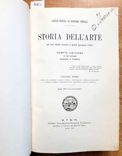 STORIA DELLARTE 3 voll. in 1 GIULIO NATALI, EUGENIO VITELLI 1913 S.T.E.N.(4