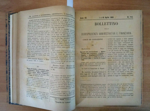 BOLLETTINO DELLA GIURISPRUDENZA AMMINISTRATIVA FINANZIARIA 1885 COMPLETO (1