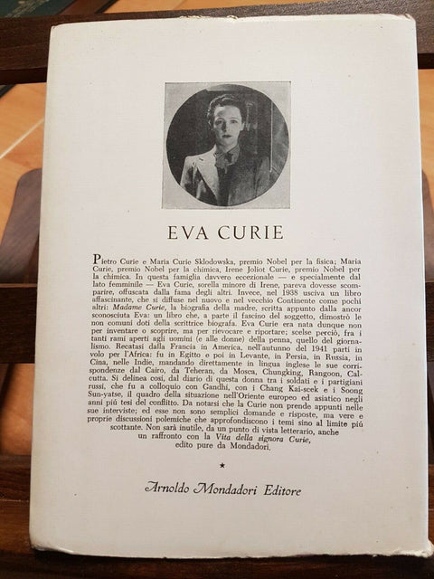 DIARIO DI GUERRA - EVA CURIE - 1ED. - MONDADORI - 1946 (3539) NEW YOR