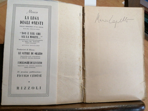 GIOVANNI MOSCA - LA LEGA DEGLI ONESTI DALLE MEMORIE D'UN SOCIO 1945 RIZZOLI