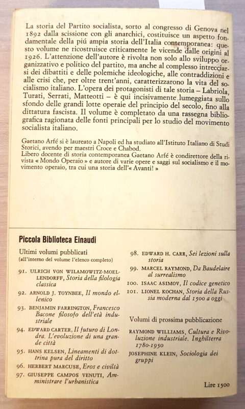 STORIA DEL SOCIALISMO ITALIANO (1892-1926) - Gaetano Arf - 1968 Einau