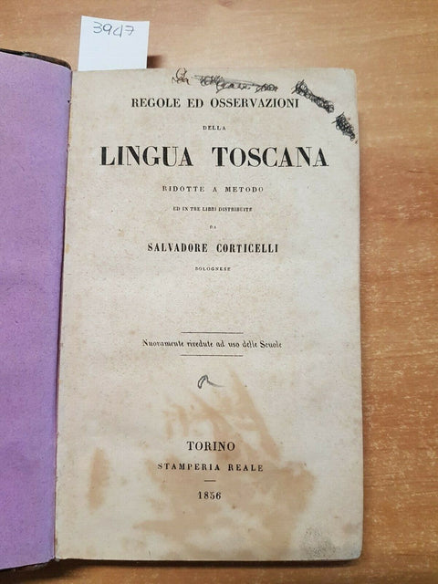 CORTICELLI - REGOLE ED OSSERVAZIONI SULLA LINGUA TOSCANA - 1856 - TORINO (3