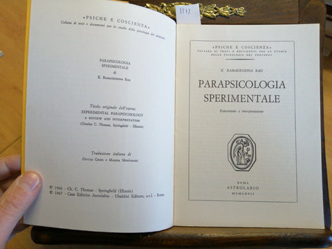 PARAPSICOLOGIA SPERIMENTALE - K. RAMAKRISHNA RAO 1967 ASTROLABIO (3573