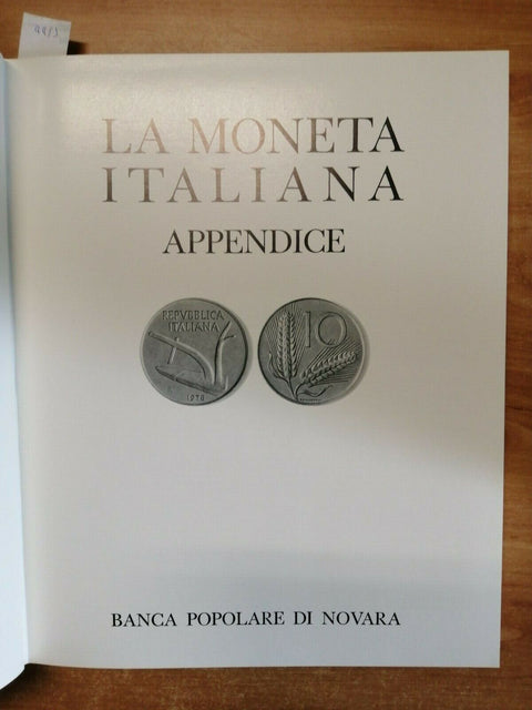 LA MONETA ITALIANA appendice BANCA POPOLARE DI NOVARA 1980 CUSTODIA NUMISMATICA