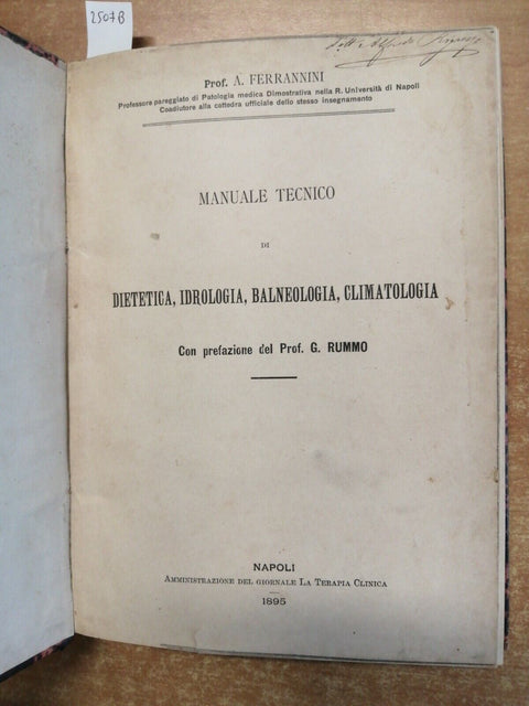 Ferrannini MANUALE TECNICO DI DIETETICA IDROLOGIA BALNEOLOGIA CLIMATOLOGIA(