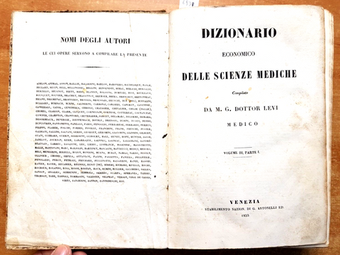 DIZIONARIO ECONOMICO DELLE SCIENZE MEDICHE dottor Levi 1855 - VOL.3 PARTE 1