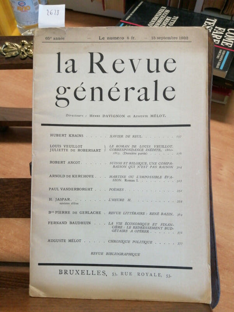 LA REVUE GENERALE N 6 - SEPTEMBRE 1932 DESCLEE DE BROUWER-DAVIGNON MELOT (