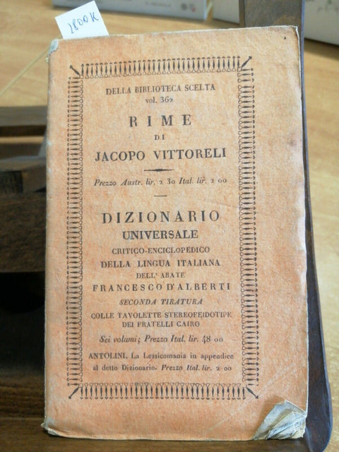 RIME DI JACOPO VITTORELLI 1837 DIZIONARIO UNIVERSALE - SILVESTRI VOL.362 (2