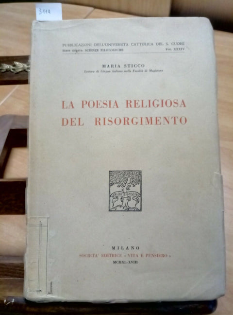 LA POESIA RELIGIOSA DEL RISORGIMENTO - STICCO - 1948 - VITA E PENSIERO - (3