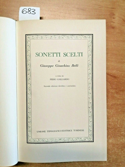 SONETTI SCELTI DI GIUSEPPE GIOACHINO BELLI - GALLARDO - 1964 CLASSICI UTET