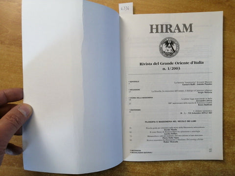 HIRAM 1/2003 Filosofia e Massoneria nel Secolo dei Lumi ERASMO Grande Orient6336