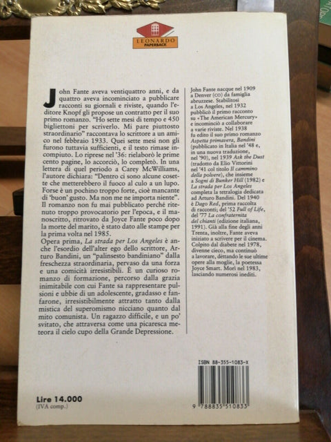 JOHN FANTE - LA STRADA PER LOS ANGELES - LEONARDO - 1992 (4853A) ARTUR