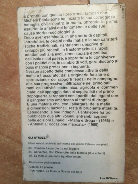 MICHELE PANTALEONE - MAFIA E POLITICA 1972 EINAUDI - NASCITA ORGANIZZAZIONE