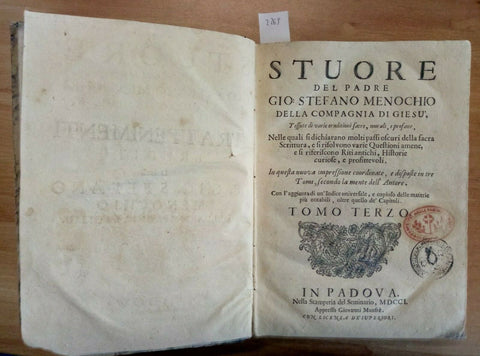 1701 STUORE DEL PADRE GIO STEFANO MENOCHIO - TOMO TERZO - TRATTENIMENTI ERUDITI