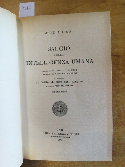 John Locke - Saggio sulla intelligenza umana - volume 1 - Laterza - 1951 (7