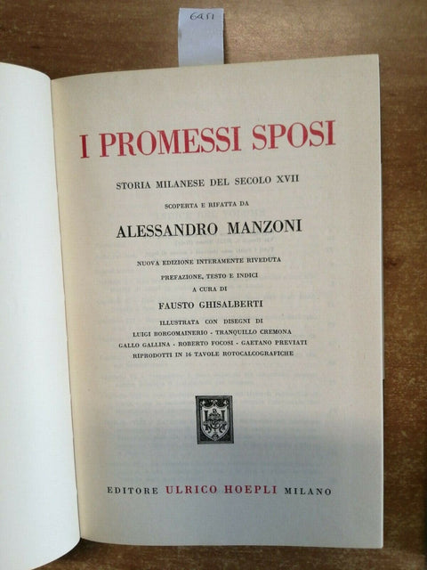 ALESSANDRO MANZONI - I PROMESSI SPOSI - HOEPLI 1973 ILLUSTRATO 16 TAVOLE (6