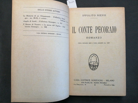 Ippolito Nievo - Il conte pecoraio - 1932 - Sonzogno - RARO! romanzo (7021