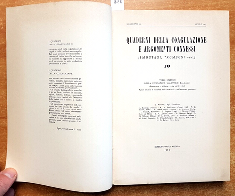 QUADERNI DELLA COAGULAZIONE 10 emostasi trombosi OMNIA MEDICA 1960 BALDACCI5913B