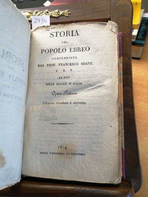 STORIA DEL POPOLO EBREO compendiata da Francesco Soave 1814 TIP. VIGEVANO (