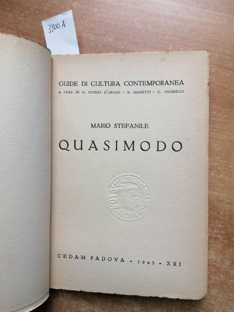 QUASIMODO - STEFANILE MARIO - 1943 CEDAM guide di cultura contemporanea (39