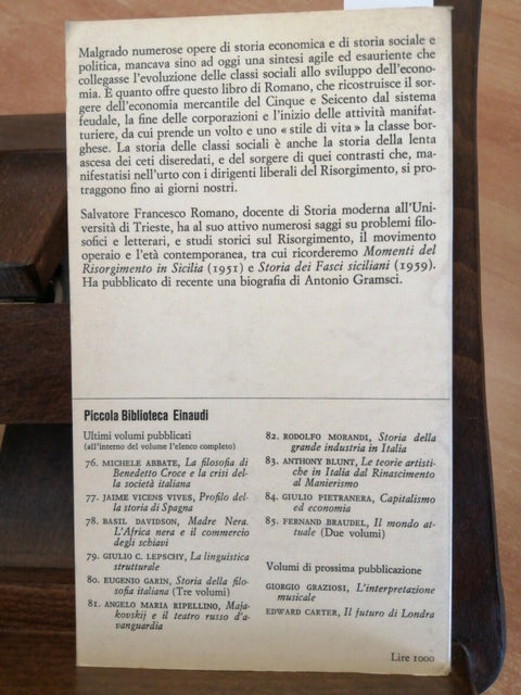 Salvatore F. Romano - Le classi sociali in Italia - Einaudi PBE 63 - 1966 (