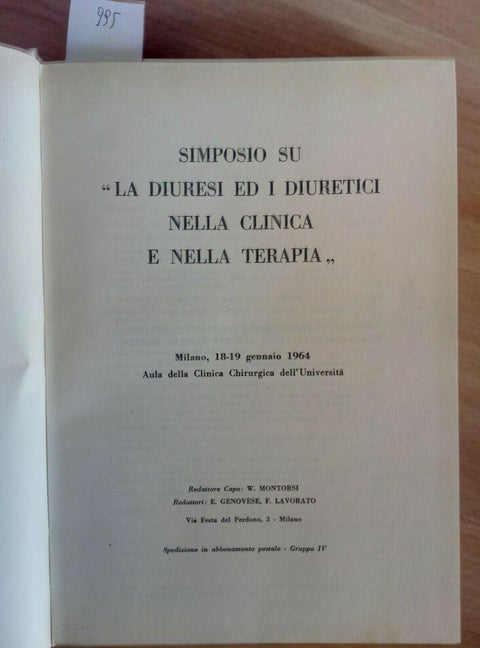 SIMPOSIO SU DIURESI E DIURETICI NELLA CLINICA E NELLA TERAPIA 1964 - ATTI (