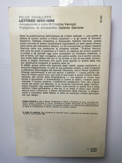 Felice Cavallotti Lettere 1860-1898 Feltrinelli Biografie Epistolari 1979 (