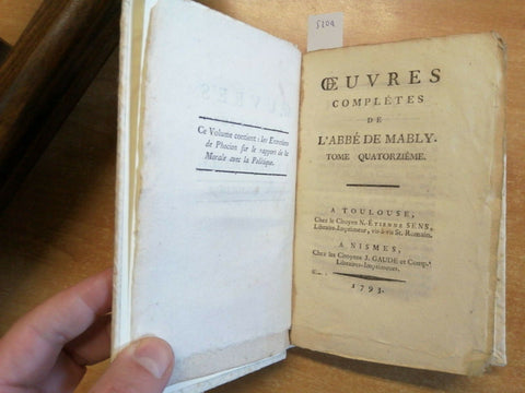 OEUVRES COMPLETES DE L'ABBE' DE MABLY 1793 TOME QUATORZIEME - NISMES (520