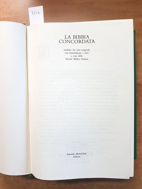 LA BIBBIA CONCORDATA tradotta dai testi originali - 1969 - Mondadori - (752