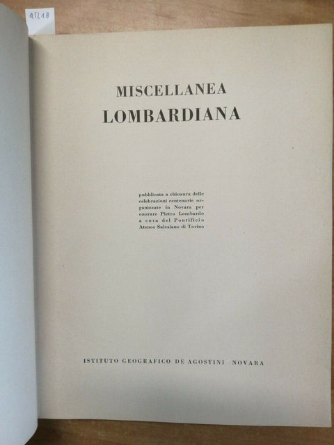 MISCELLANEA LOMBARDIANA - DE AGOSTINI 1957 TIR.LIM.NUM. 769/100 (4512B