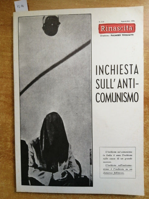 Inchiesta sull'anticomunismo RINASCITA n 8-9 del 1954 PALMIRO TOGLIATTI (