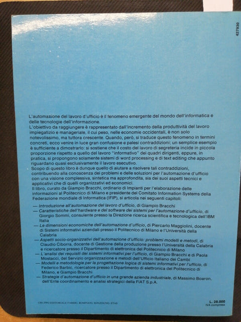 L'AUTOMAZIONE DEL LAVORO D'UFFICIO - Giampio Bracchi 1984 ETAS informatica