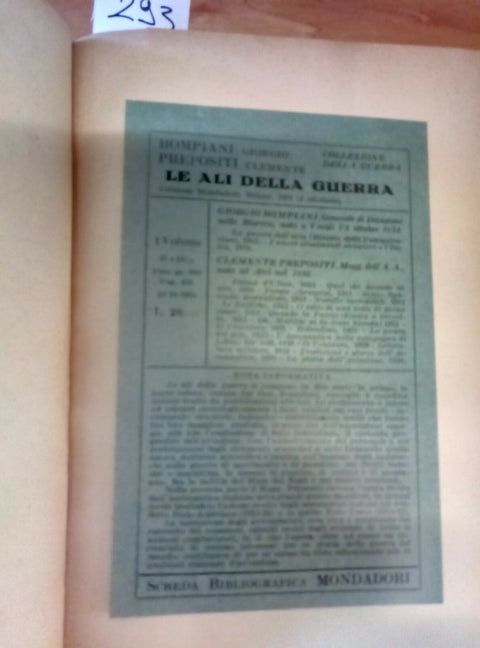 LE ALI DELLA GUERRA 1931 BOMPIANI PREPOSITI - MONDADORI - 293