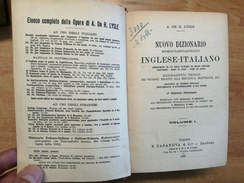 Dizionario delle Lingue Italiana-Inglese 2 VOLUMI - Lysle Casanova 1924 (21